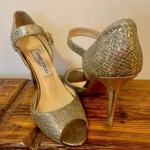 Jimmy Choo gold peep toe